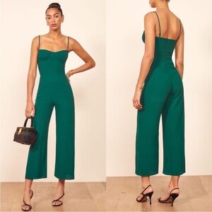 Reformation Gilda Sweetheart Smocked Back Jumpsuit In Emerald Green Size 12